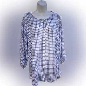 Flax Linen Checkered Women's Button Down Tunic